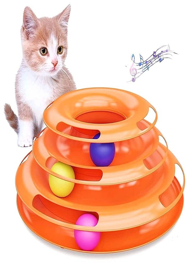 KsPups 3 Levels Pet Cat Toy I Funny Tower Tracks I Disc Cat Tracks Toys I Training Intelligence Amusement Plate I Cat Ball Toys for Cats Kitten I Exercise Ball Orange - Image 1